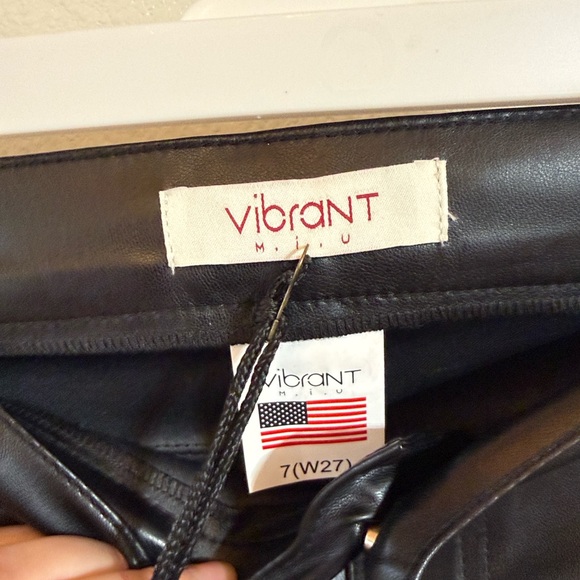NWT Vibrant M.I.U Elegant Black Flare faux Leather Pants - Picture 6 of 9